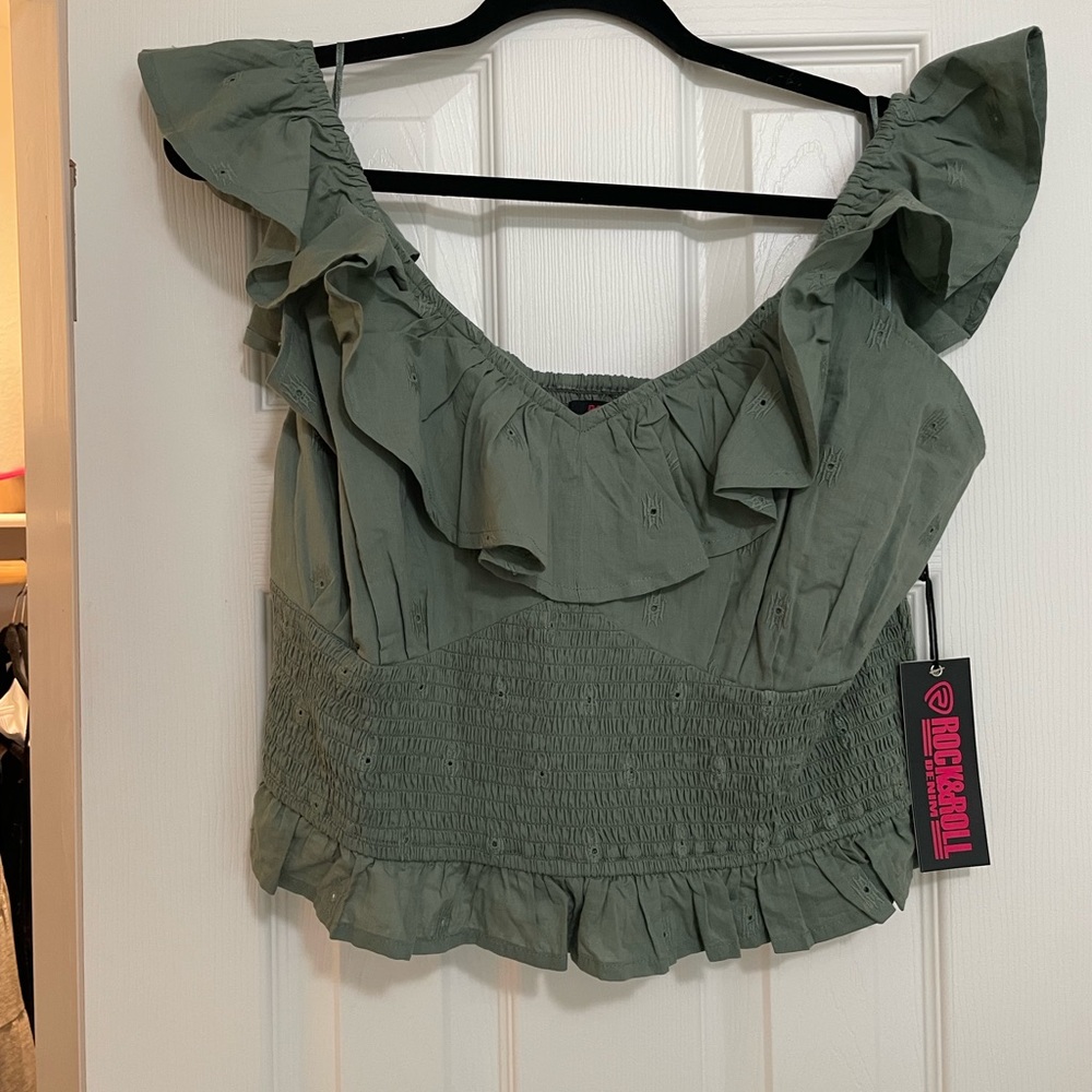 Rock & Roll Denim Smocked Ruffle Top
